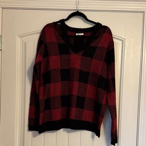 Maurices Red and Black Checkered V-Neck Sweater